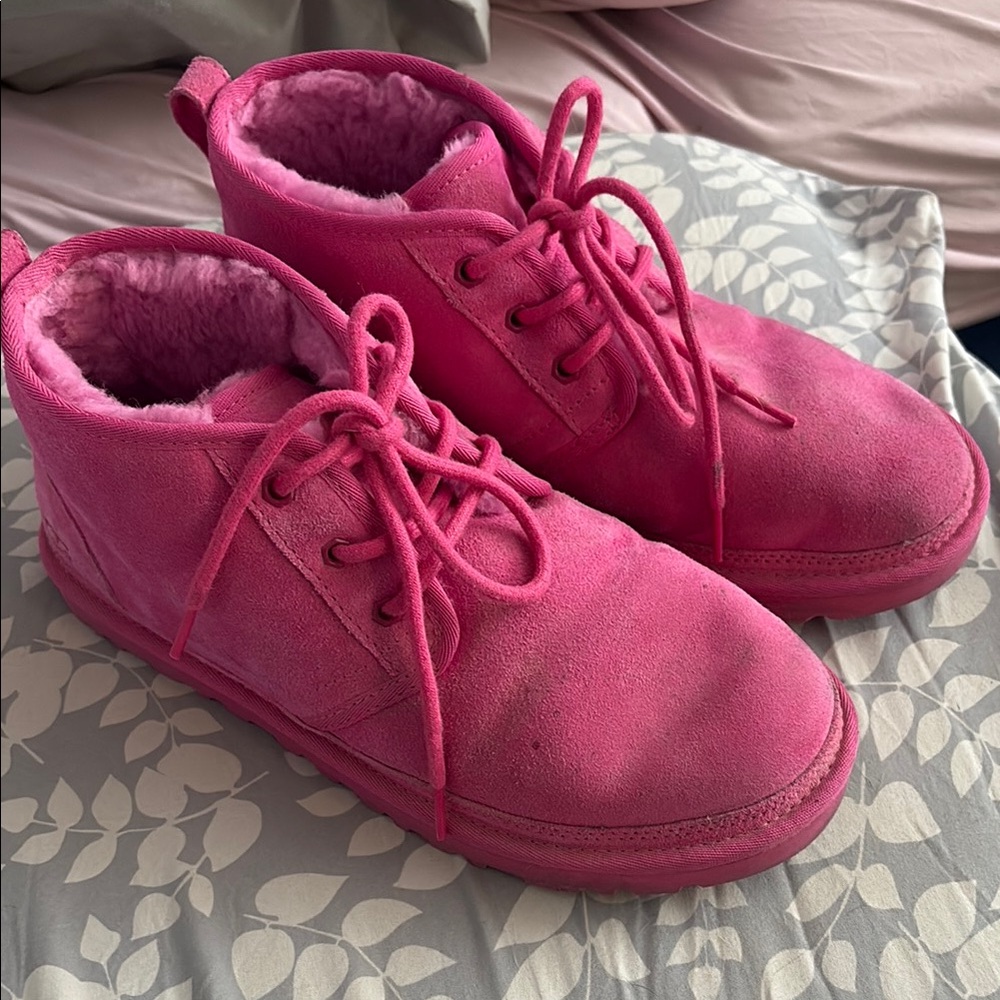 UGG Pink Winter Boots with Lace-Up Design
